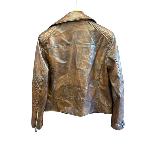 Rita Ora X Primark Collaboration Brown Faux Leather Motorcycle Jacket XS Edgy - Picture 5 of 6
